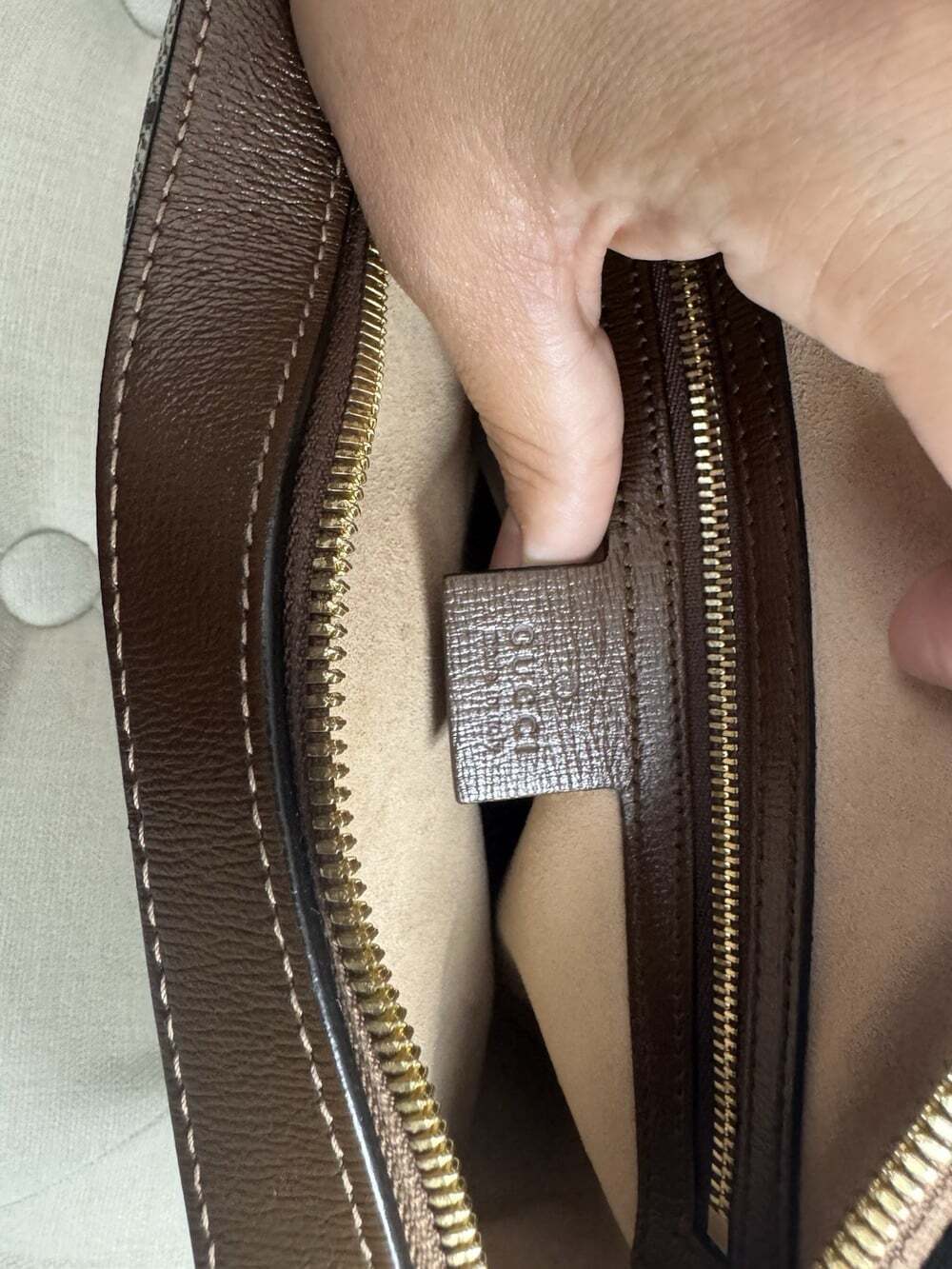 Gucci GG Monogram Crossbody Bag Zip Beige Brown Gold HW Small w/ Dust Bag - Picture 9 of 15